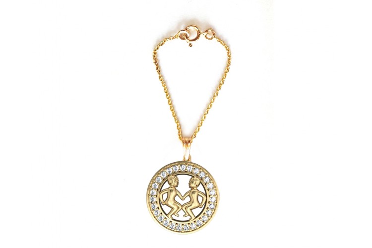 Gemini Zodiac Watch Charm in 14k gold with diamonds